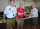 (L-R) Roanoke Vice Director Bill Morine, N2COP, and West Virginia Section Manager Dan Ringer, K8WV, present a plaque of appreciation to K2BSA and JOTA Coordinator Jim Wilson, K5ND. [Courtesy of Bill Morine, N2COP]